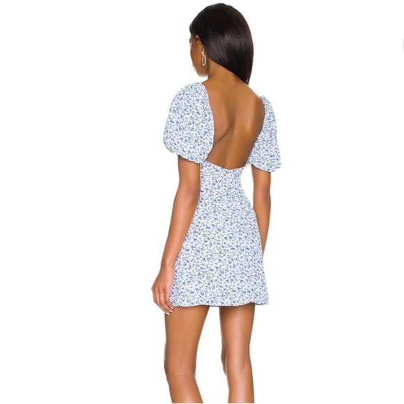NEW More To Come Mini Dress Sherrie Puff Sleeves Bare Back Blue Floral - Picture 3 of 7